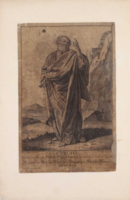 [Гравюра «Апостол Пётр»]. S. Petrus / [Гравер Пауль Деккер]. [Б. м.]: [Martin Engelbrecht], [Пер. пол. XVIII в.?].